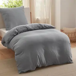 BEDSURE Bettwäsche 135x200 cm, 2-teilig, Baumwollähnlich, Grau, 1x80x80 cm Kissen