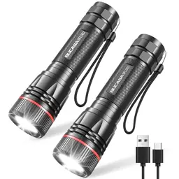 BUCASA LED Taschenlampe, 2000 Lumen, 3 Modi, 2er Set, wasserdicht, ideal für Camping und Outdoor