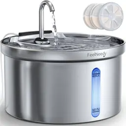 FEELNEEDY Edelstahl Katzenbrunnen 3,5L - Leiser Trinkbrunnen mit 3 Filtern und USB Ladegerät