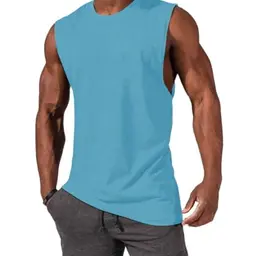 iudam Herren Tank Top Baumwolle Ärmellos Gym Sport Shirt in Himmelblau, Größe M