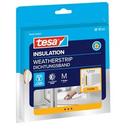tesa Dichtungsband - Selbsklebende Schaumstoffdichtung für Haushalt - 10 m x 9 mm - Weiß