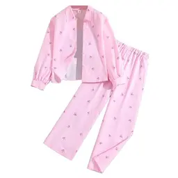 JiAmy Mädchen 2-teiliges Outfit: Knopfhemd & Weite Hose für 7-12 Jahre