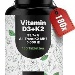 Vitamin D3 K2 5000 IE hochdosiert – 180 Tabletten – Premium K2-MK7, Laborgeprüft, Made in Germany