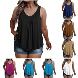 Damen Tank Top Übergröße V-Ausschnitt Sommer Ärmellos Elegant Lässige Bluse Frühling Urlaub Strand