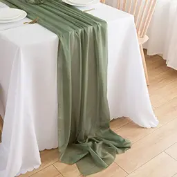 CHUQING Tischläufer Salbeigrün 3 m x 70 cm für Hochzeit und Festlichkeiten