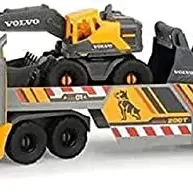 Dickie Toys Volvo Mack Truck mit 2 Fahrzeugen, Anhänger, Licht & Sound, 70 cm, gelb