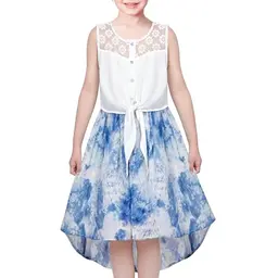 Sunny Fashion Mädchen Kleid Chiffon Blau mit Blumen, Hoch-Tief, Prinzessin, Größe 134