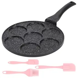 SPORWAY Pancake Pfanne Induktion mit 7 Löchern und Silikonschaber, Antihaft Pfanne (26cm) - Schwarz