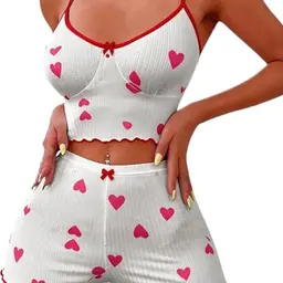 BUNSLOOM Damen Pyjama Set - Ärmelloses Crop Top und Shorts, Sommerloungewear
