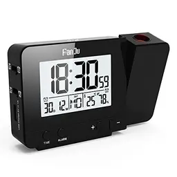 FanJu FJ3531B Projektionswecker mit Temperatur und Luftfeuchtigkeit, USB-Anschluss, DCF automatische Zeitanpassung