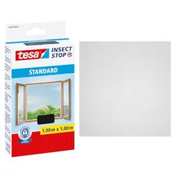 tesa INSECT STOP Fliegengitter für Fenster, zuschneidbar, ohne Bohren, 100x100 cm, anthrazit