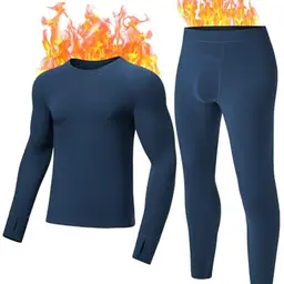 gagli Herren Thermounterwäsche Set, Weiche Funktionsunterwäsche, Langarmhemd & Thermounterhose für Winter, Blau