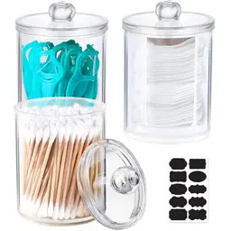 Gucass 3er Set Acryl Qtip Halter mit Bambus Deckeln - Aufbewahrungsbox für Kosmetik & Wattestäbchen