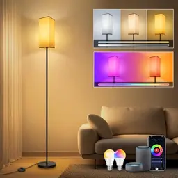 Dimmbare LED Stehlampe mit WIFI, RGB und Warmweiß, kompatibel mit Alexa & Google Assistant, Musikmodus & Timer (Gelb)