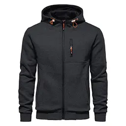 CTU Herren Kapuzenpullover mit Reißverschluss, langärmelig, Fleece, Dunkelgrau, S