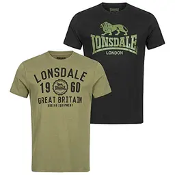 Lonsdale Herren Bangor T-Shirt Doppelpack, Schwarz/Olive, Größe L