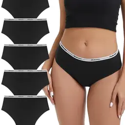 Bobelle Wear Damen Baumwollunterhosen, 5er Pack Bequeme Hipster Panties (Schwarz, L)