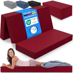 ELONEO Klappmatratze, 3-teilige Faltmatratze, extra dick (15cm), waschbar, klappbar, 160 x 195 cm (Rot)