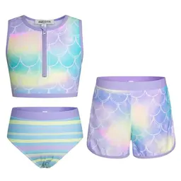 GRACE KARIN Mädchen Tankini-Set mit Shorts - Lila Meerjungfrau für 10-12 Jahre