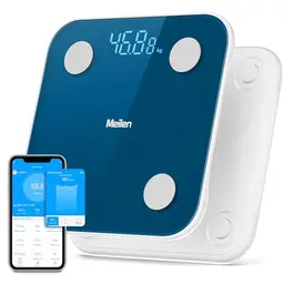 Digitale Personenwaage mit App zur BMI-Überwachung, max. 180 kg, Batterie enthalten - Blau