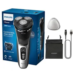 Philips Shaver Series 3000 – Elektrischer Rasierer für Männer in Schwarz mit Bartschneider und Reisetasche