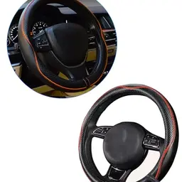 Xibao Lenkradbezug für 37–39 cm Durchmesser, Schwarz & Orange, passend für die meisten Autos, Fahrzeuge und LKWs