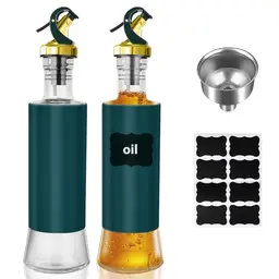 Essig- und Ölspender, 2 Stück, 300 ml, Edelstahl Karaffe mit Etikett, Küchenspender für Öl und Essig