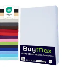 Buymax® Spannbettlaken 180x200cm Jersey, für Matratzenhöhe bis 25 cm, Farbe Weiß
