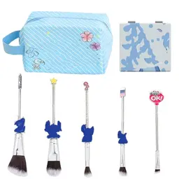 Winric 7-teiliges Makeup Set – Multifunktionale Kosmetiktasche mit Schminkpinsel und Spiegel in Blau für Frauen