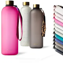 MAMEIDO 1,5 l Trinkflasche mit Zeitmarkierung - Auslaufsicher, BPA-frei für Sport & Büro (Glow Couture)