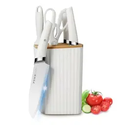 Justup Küchenmesser-Set, 6-teiliges scharfes Messer-Set mit ergonomischem Griff und Messerblock