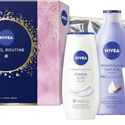 NIVEA Travel Routine Geschenkset, Pflegeset mit Duschgel, Body Lotion, Gesichtscreme und Kulturbeutel