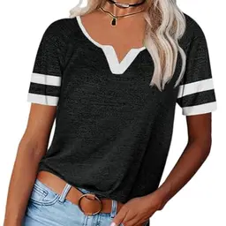 Saodimallsu Damen T-Shirt V-Ausschnitt Sommer Casual Stilvoll Schwarz