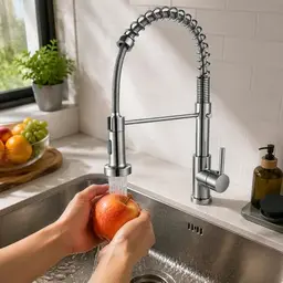 Küchen Wasserhahn mit Pull-Down Sprühkopf, 360° drehbar, gebürstet