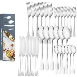 Yozexin 30-teiliges Besteckset für 6 Personen, Edelstahl, spülmaschinenfest, ideal für Haus, Party und Restaurant