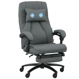 Ergonomischer Bürostuhl mit Massagefunktion, Liegefunktion und Fußstütze, Dunkelgrau