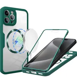 LENGRACE Magnetische Handyhülle für iPhone 16 Pro Max, Stoßfest und Transparent, Magsafe-kompatibel - Grün