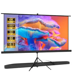 VISULAPEX 80" Leinwand Beamer mit Stativ 16:9 für Heimkino und Events