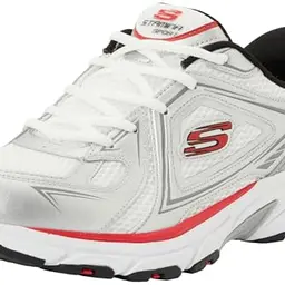 Skechers Herren Stamina Sport Kordel-Sneaker, Weiß, Leder/Netz/Rot, Größe 42.5 EU