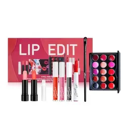 Lippen Make-up Geschenkset mit 15 Farben, Lip Gloss, Lippenstift und Kosmetik für Frauen und Mädchen