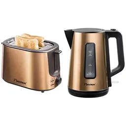 Bestron Toaster mit 2 Röstkammern & Wasserkocher 1,7 L, Kupfer-Optik