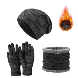 JXCTNNU 3-in-1 Wintermütze, Schal & Handschuh-Set unisex, Thermo, Touchscreen geeignet, Verdicktes Set für Herren & Damen (Schwarz)