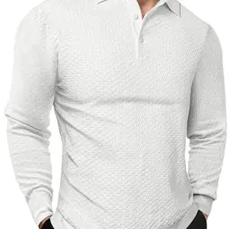 Elegancity Herren Langarm Poloshirt Einfarbig Casual Golf T-Shirt Weiß M