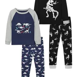 Ruisita 2-teiliges Kinder Langarmhemd und Hose mit Dinosaurier- und Traktormotiv