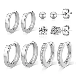 3 Paar S925 Silber Creolen für Damen mit Zirkonia – Kleine Huggie Klappohrringe