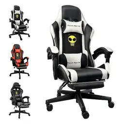 Future Warrior Ergonomischer Gaming-Stuhl mit Fußstütze, Kopf- und Lendenwirbelstütze, höhenverstellbar, schwarz