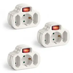3er Set Steckdosenadapter mit An/Aus Schalter, 1x Typ C, 2x Eurosteckdose, 16A