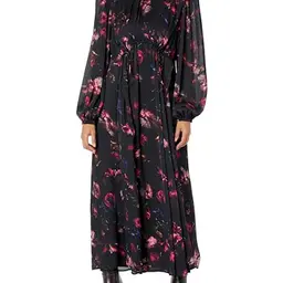 The Drop Maxikleid für Damen, Stehkragen, Schwarzes Blumenmuster, von @karenbritchick