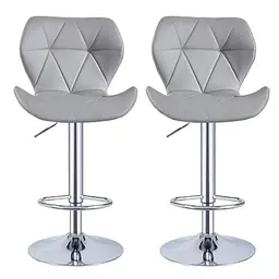 Panana Barhocker 2er Set mit Rückenlehne, höhenverstellbar und drehbar, Kunstleder, Grau