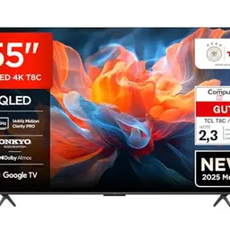 TCL 55 Zoll QLED 4K HDR Fernseher, Smart Google TV, Dolby Vision, 144Hz, Onkyo 2.1 Sound, Sprachsteuerung